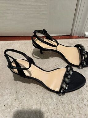 Vince Camuto Black Jeweled Ankle-Strap Kitten Sandals